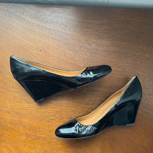 J.Crew Patent Black Wedge Heels - Size 6.5 - Picture 5 of 5